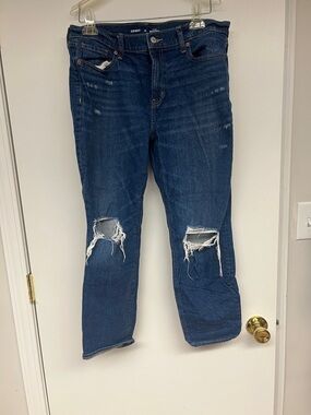 Old Navy Distressed Dark Blue Boyfriend Jeans with Knee Rips
